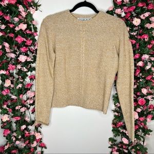 🌹Carlisle Tan Beige Cable Knit Cashmere Wool Crewneck Sweater Womens Small